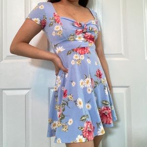 F21 floral square neck tie front dress